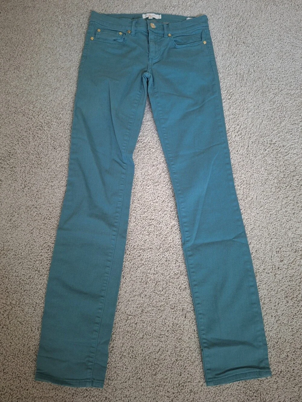 Tory Burch Super Skinny Ivy Jeans Teal Blue Green Stretchy Size 27